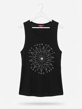 Peaceful Warrior Black "Let Your Spirit Set You Free" Mandala Tank Top Size XL